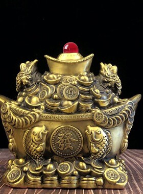 黄铜金蟾元宝家居摆件黄铜年年有鱼金钱元宝摆设办公家居开业礼品