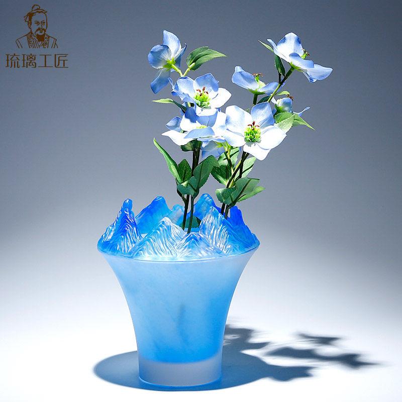 高颜值琉璃花瓶千里江山图摆件水晶高端小众设计感艺术品乔迁礼物