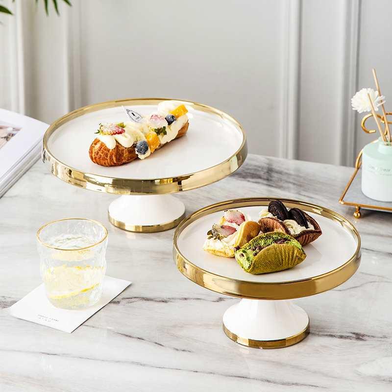 陶瓷甜水品果台蛋糕璃盘玻罩商852用蛋糕托盘高脚盘摆台展示架果