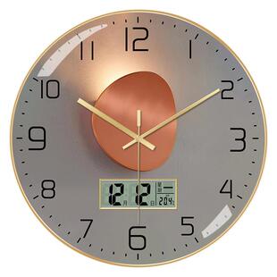 电波钟表挂钟客厅带温度日历自动对时电子时钟挂墙高级感家用新款