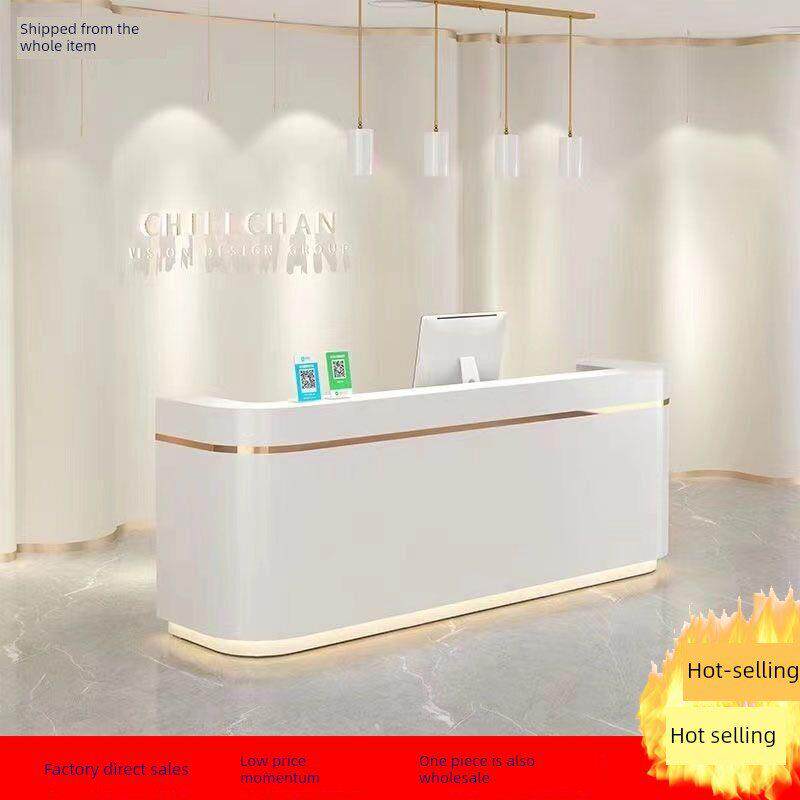 简约现代轻奢服装店彷大理石吧台美容院弧形收银公司前台接待台