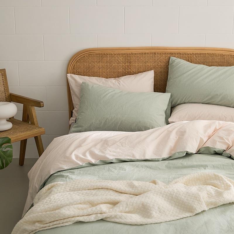 日式全棉水洗棉棉床上四床件XMJ-LLE0套纯简约纯色被单套宿舍床床