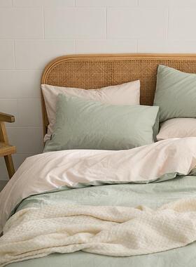 日式全棉水洗棉棉床上四床件XMJ-LLE0套纯简约纯色被单套宿舍床床