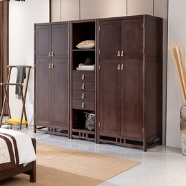 实木衣柜家用卧室现代简约木质，组装大衣柜，新中式三四五门组合衣柜