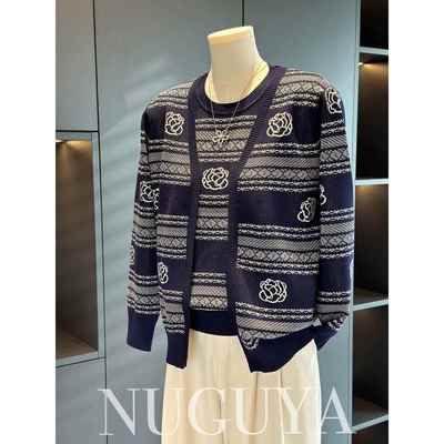 时尚休闲中老年针织衫套装女秋装新款气质百搭妈妈装大码两件套