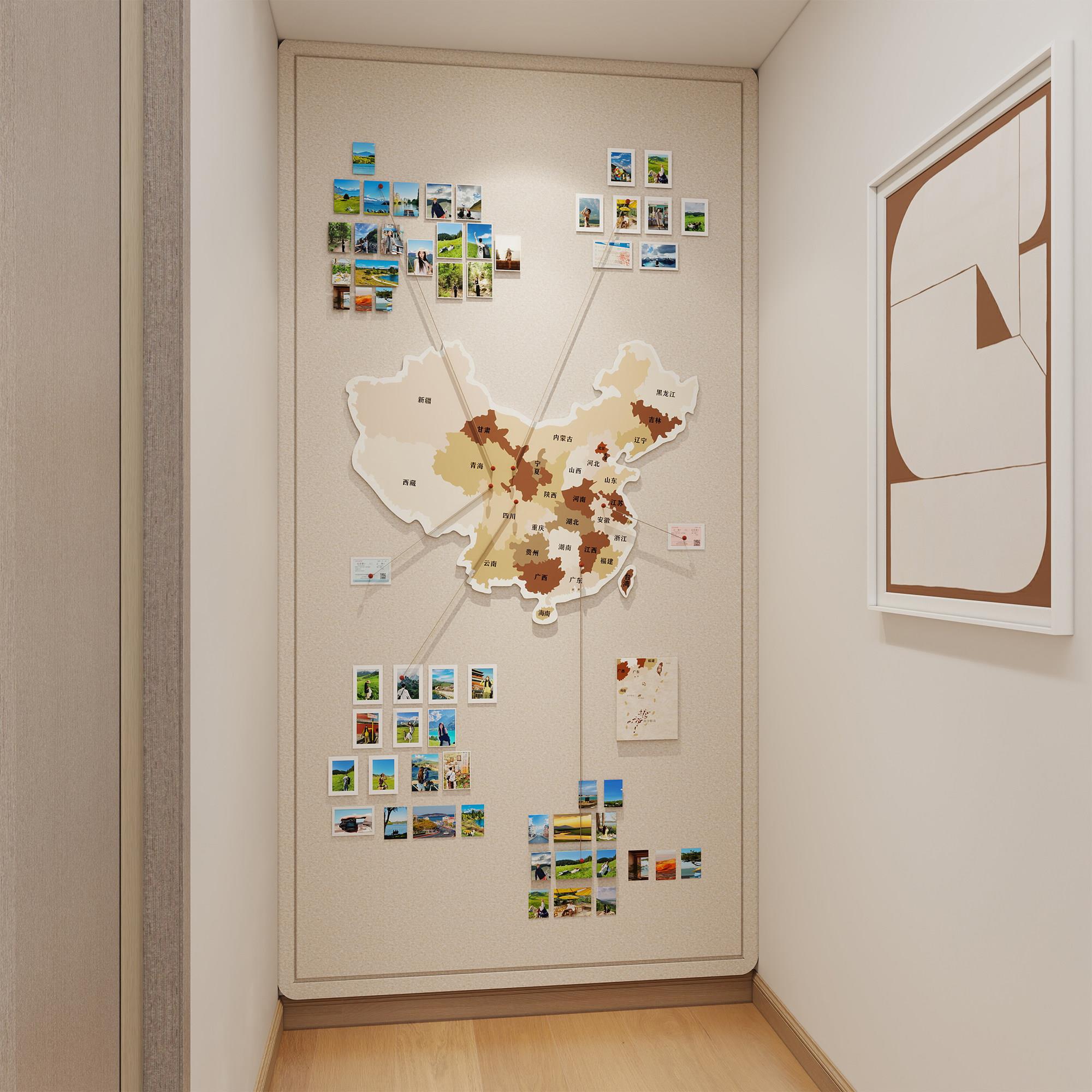 客厅墙面装饰墙贴中国毛毡地图挂画旅行足迹记录打卡3d立体照片墙