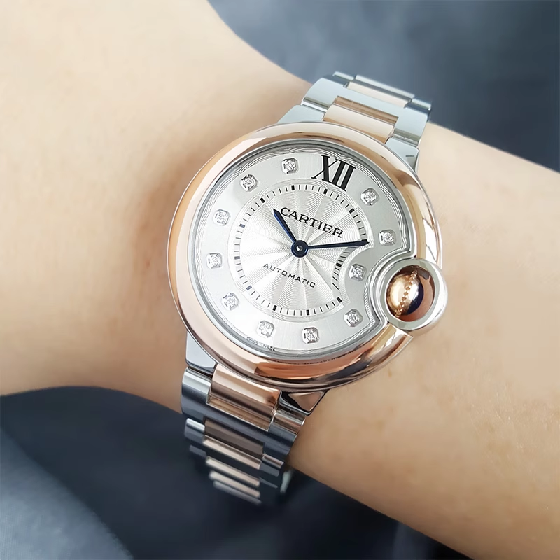 一口价98新卡地亚蓝气球18K玫瑰金33mm面自动机械手表女W3BB0021