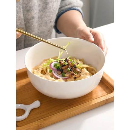 隆玫格6/7/8/9英寸骨瓷大碗汤碗汤面碗陶瓷家用面碗大号纯白菜碗