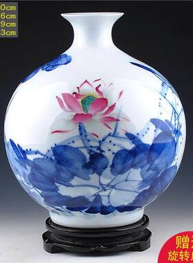 正品景镇藏陶瓷器 名家吴文手瀚绘青花瓷花瓶石榴 瑶池清韵 收证