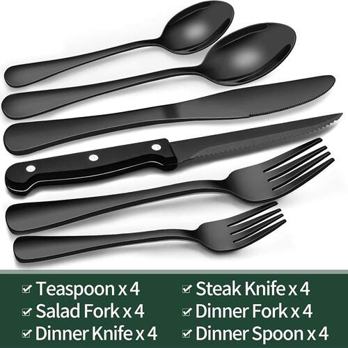 Black Silverware Set Tableware Cutlery Set Flatware Knives