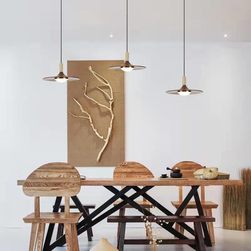 北欧黑胡桃木LED餐厅吊灯新中式全铜吧台网红橱窗实木床头吊灯具