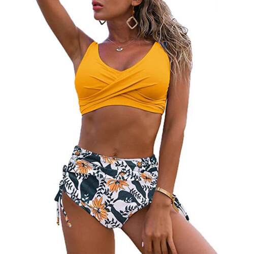 Women's front twisted high waisted bikini swimsuit with
