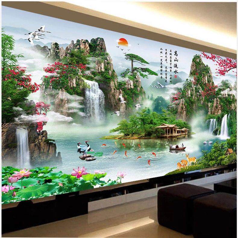 5d钻石画2025新款满钻流水生财山水风景画客厅点画贴砖十字绣2024