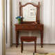 美式 简约复古梳妆台实木橡胶木卧室化妆桌镜子梳妆凳家具厂家直供