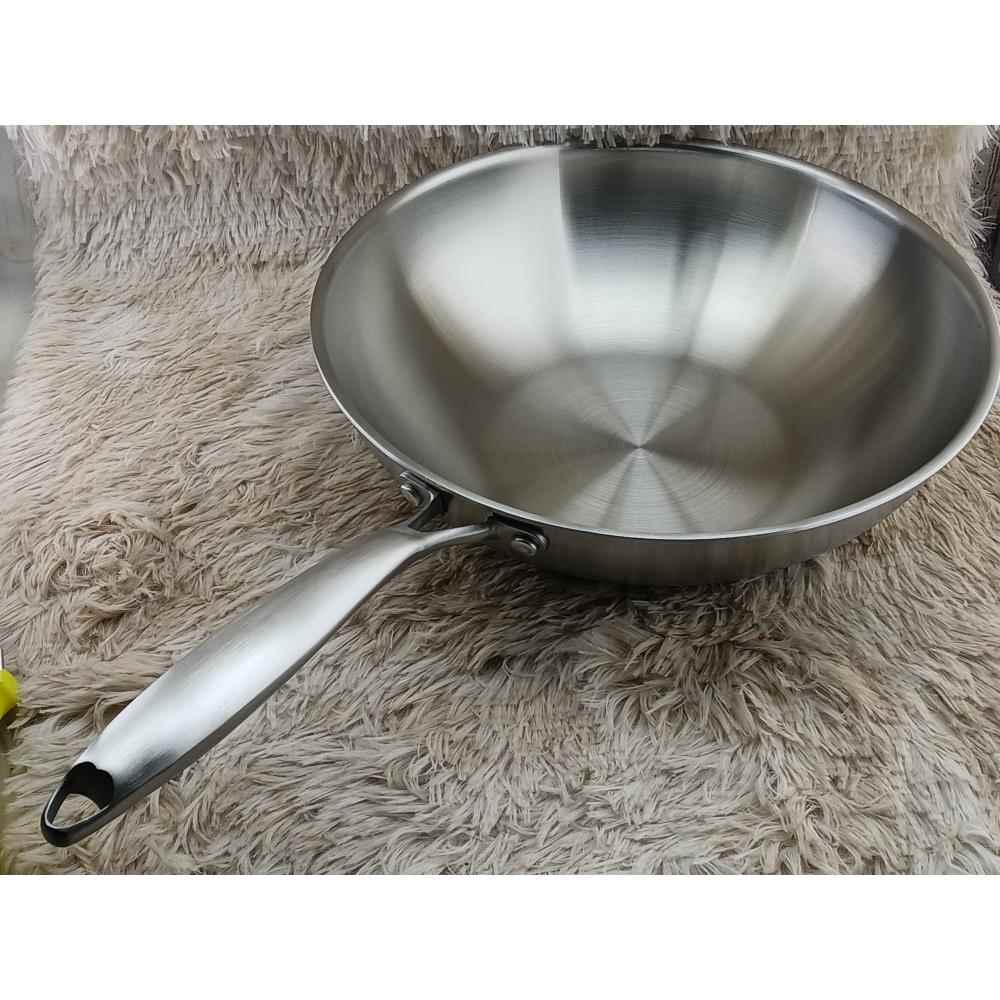 高档304不锈钢锅无烟炒锅c特厚三层钢炒锅炒锅3032cmm