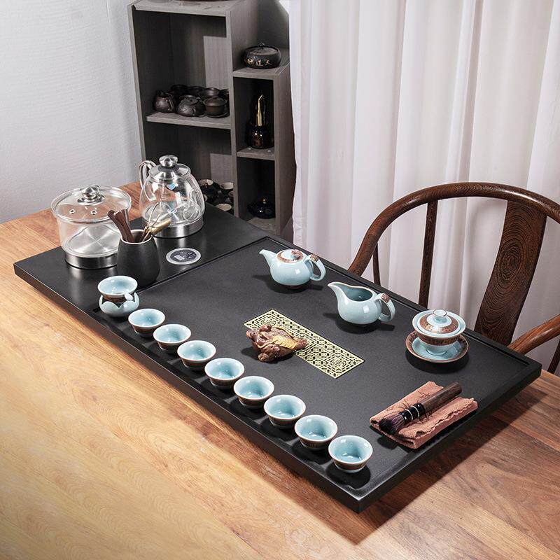 整块乌金石茶盘套装全自动上水茶台烧水壶一体电磁炉家用茶海刻字