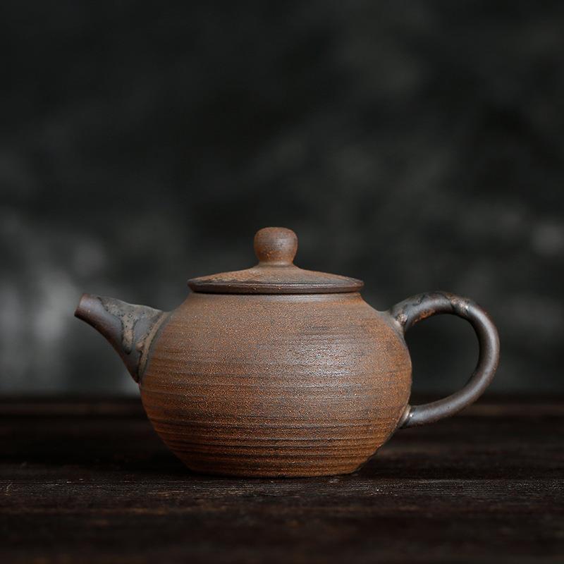 粗陶螺纹茶壶 陶瓷功夫茶具茶壶泡茶器 日式手工复古普洱茶单壶