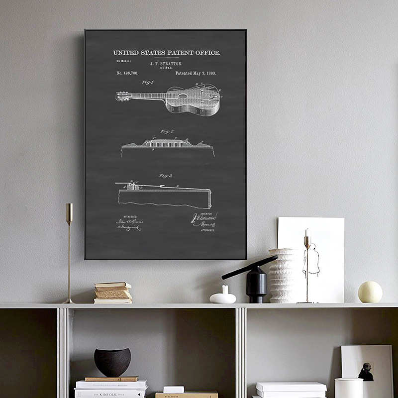 黑白乐器结构介绍装饰画音乐室工业风版画现代简约客厅卧室挂画