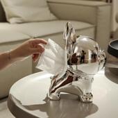 创意法斗狗纸巾盒轻奢现代摆件茶几卫生纸盒高档客厅电视酒柜装 饰