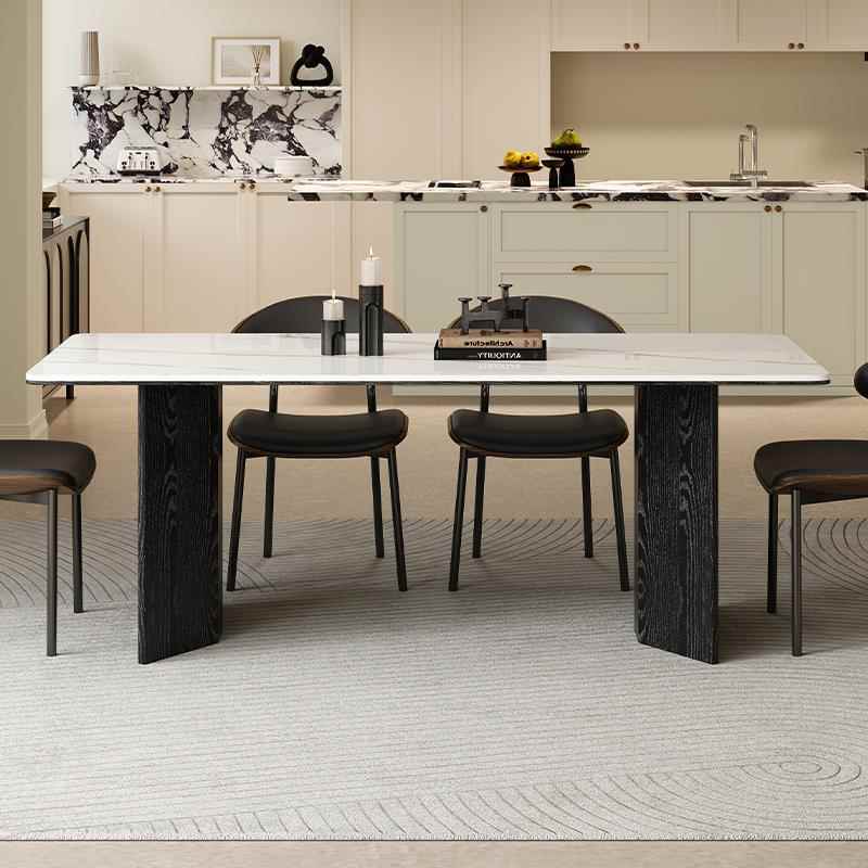 新款覆古黑胡桃用色实木餐桌椅组合家方形小户型岩板饭长桌20风24