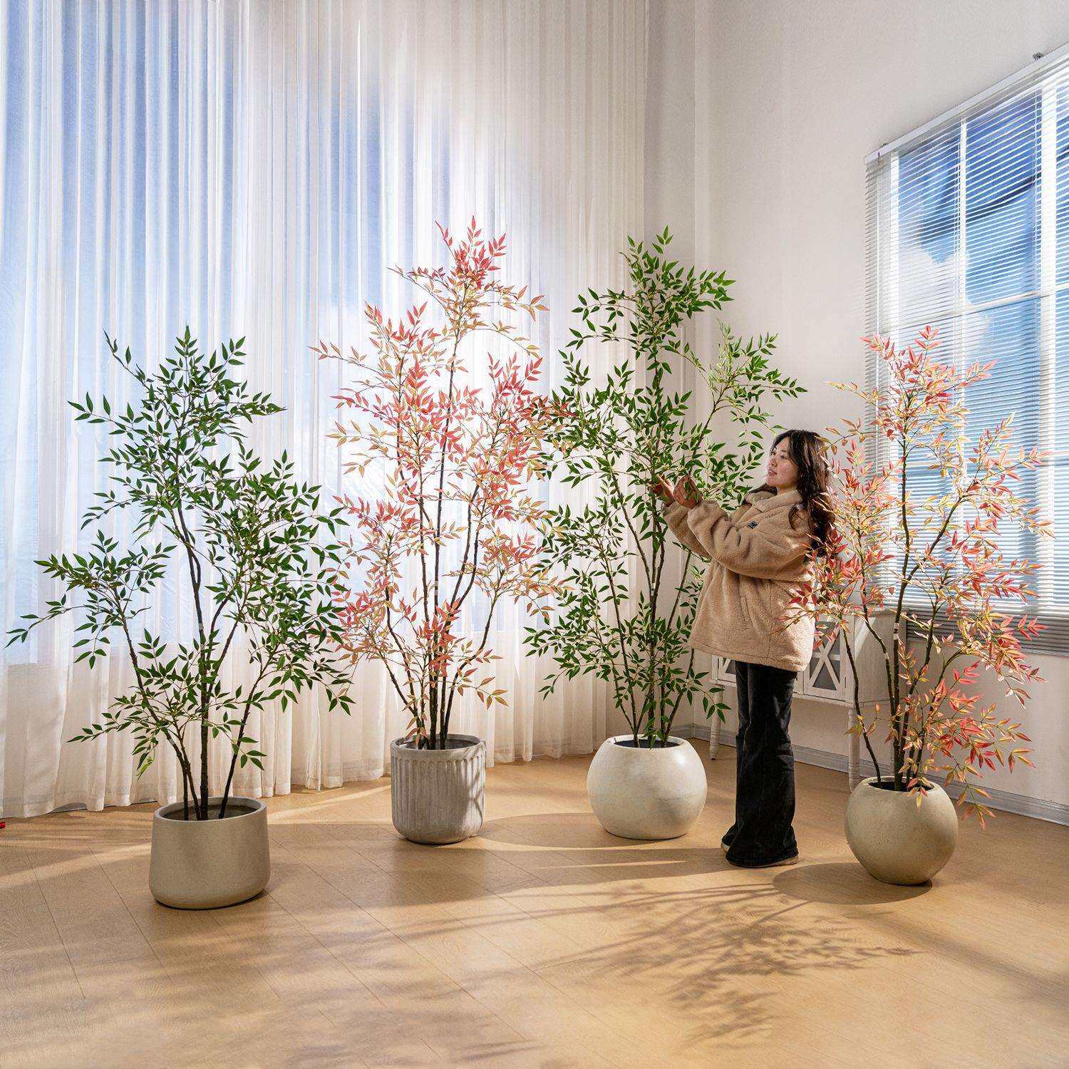 仿真南天竹高级仿生绿植假树高端人造树客厅落地室内植物盆栽摆件