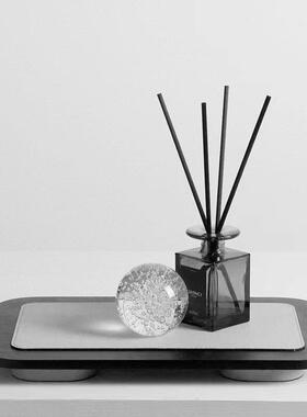 简约现代咖色灰色皮革木质几何托盘样板房酒店装饰盘摆件餐厅软装