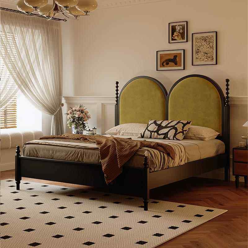 美式复古卧室黑色高级感大床1米8中古风红橡木床实木床主卧双人床