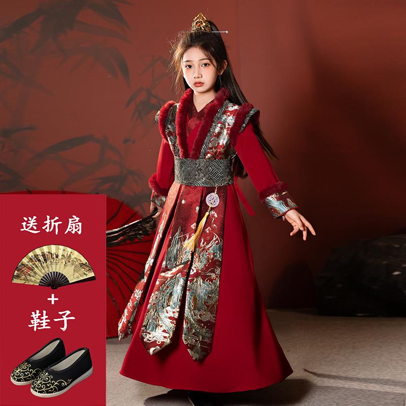 新款女童飞服古装武侠风帅花木兰唐装春秋儿童将军气鱼汉服国风演图片