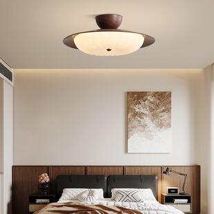 卧室吸顶灯新款 中古风胡桃纹温馨氛围感房间灯圆形led护眼书房灯