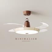 卧室风扇灯奶油风餐厅吊扇灯胡桃色中古风超薄护眼大风力隐形电扇