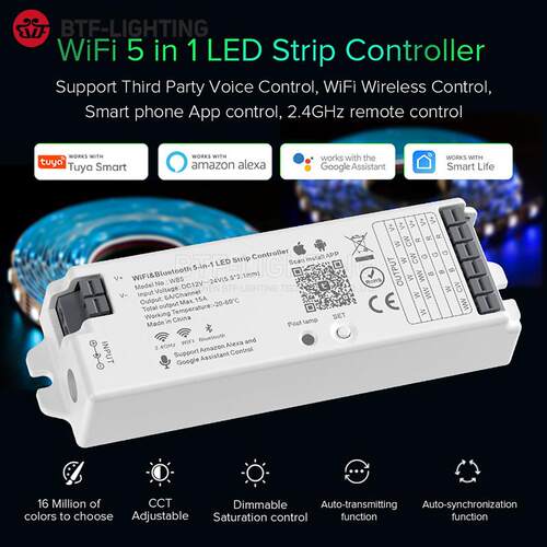 LED五合一灯带WiFi无线WB5手机涂鸦APP智能语音控制2.4GHz控制器