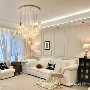 意式 743奶油风室灯客厅代简约酒店别墅餐 现轻奢云雾玻璃吊法卧式