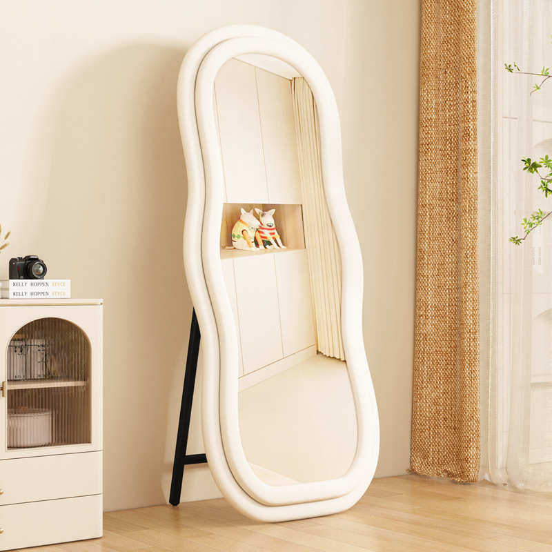 奶油风落地镜子绒布全身网红波浪穿衣镜异形壁挂贴墙 ins风试衣镜,住宅家具,穿衣镜,淘宝优惠券,粉丝福利购,淘宝优惠卷
