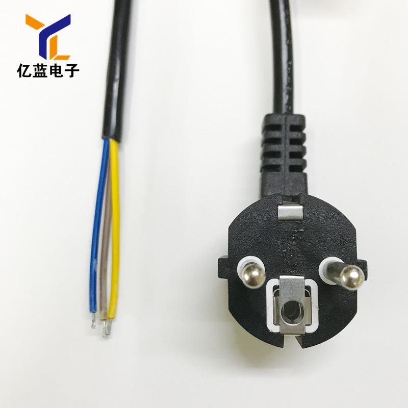 厂家直销欧式上锡线欧标0.75插头两插圆柱1.5米AC纯铜欧规电源线