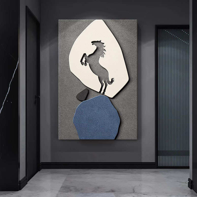 立体玄关石挂画运转来入户装饰画大气简约好客厅麋鹿砂岩壁画寓意图片