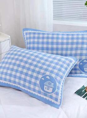 蓝色枕巾防睡觉流口水宿舍2026年新款成人四层纱布学生提花卡通巾