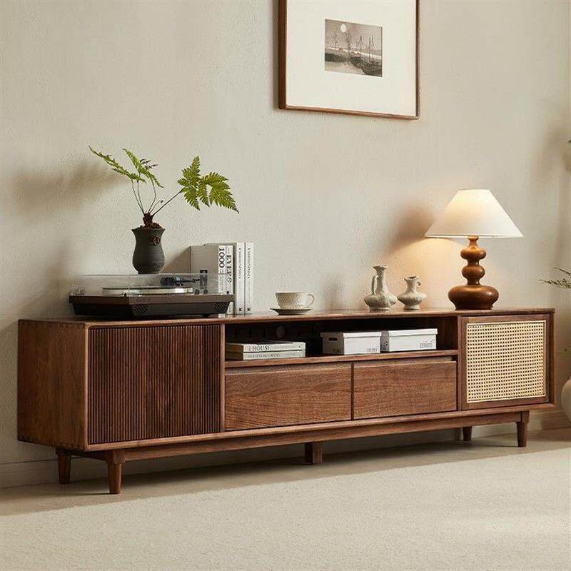 政府补全实木黑胡桃木色电视柜落地简约轻奢北欧茶几组合家用客贴