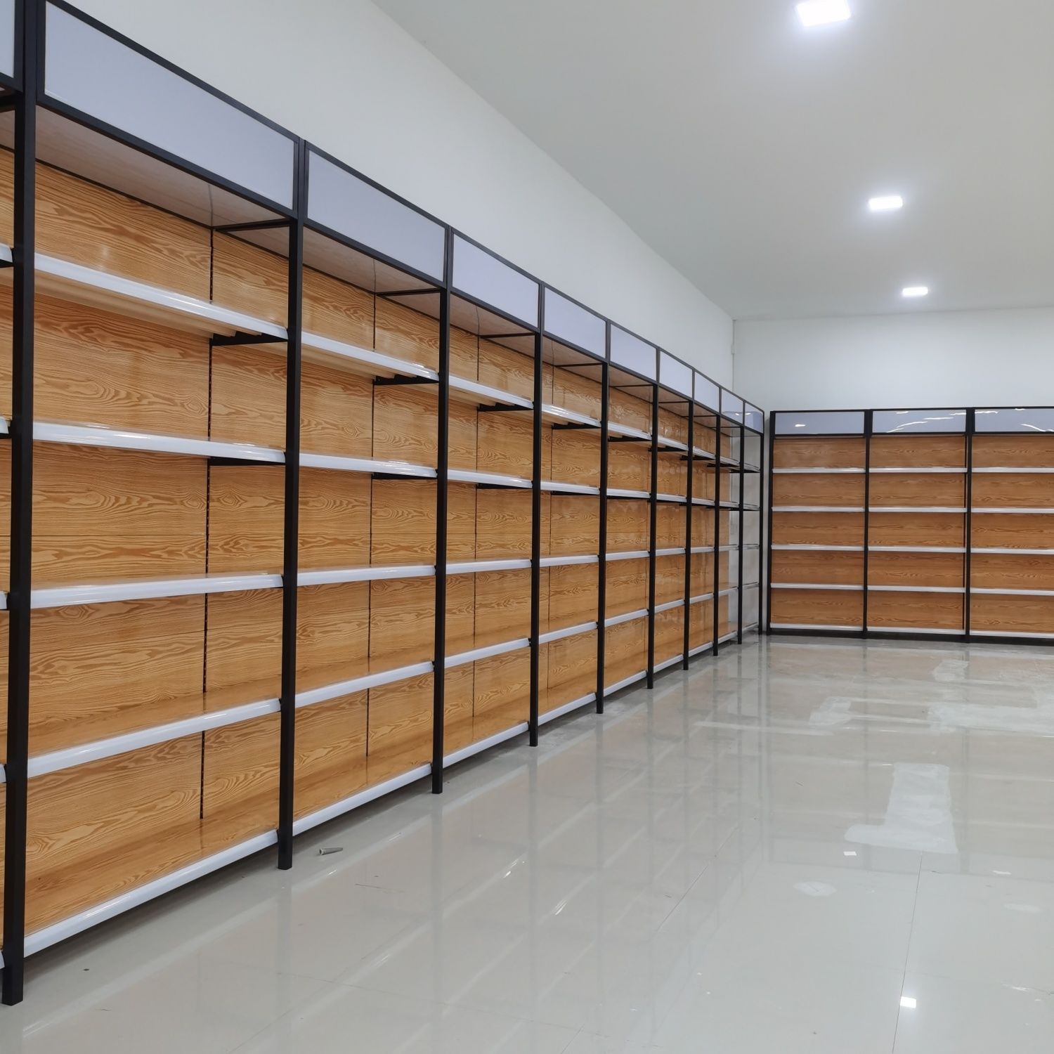 四柱木纹超市货架展示架便利店母婴零食单双面多层置物架自由组合