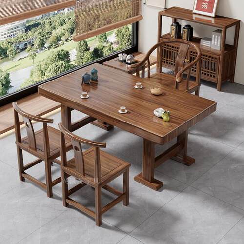 阳台喝茶桌椅组合新中式大板实木泡茶台烧水壶一体家用小户型茶几