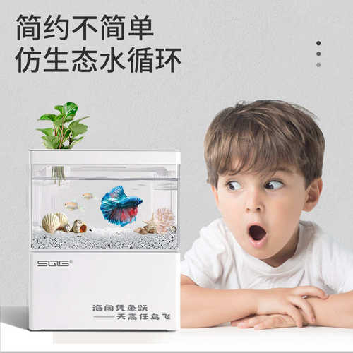 鱼缸客厅小型迷你办公室桌面懒人自循环带过滤棉生态金鱼缸水母缸