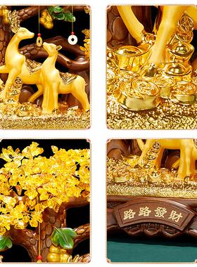 新款直销路路发财水晶发财树招财鹿摆件家居客厅装饰礼品乔迁新居