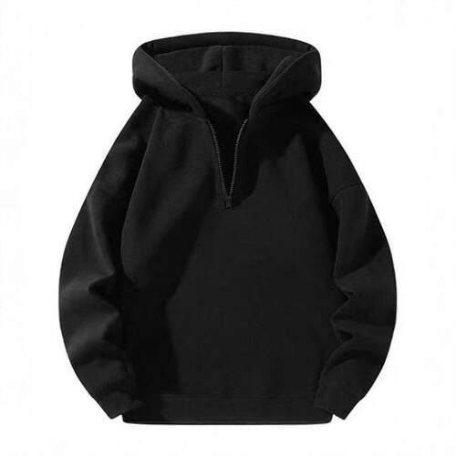 Men's Stylish Half-Zip Hoodie Sweatshirt - Regular Fit Plain