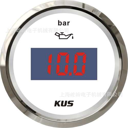 KUS 52mm数显油压表0-10bar 带背光灯 12V/24V 改装车船通用仪表