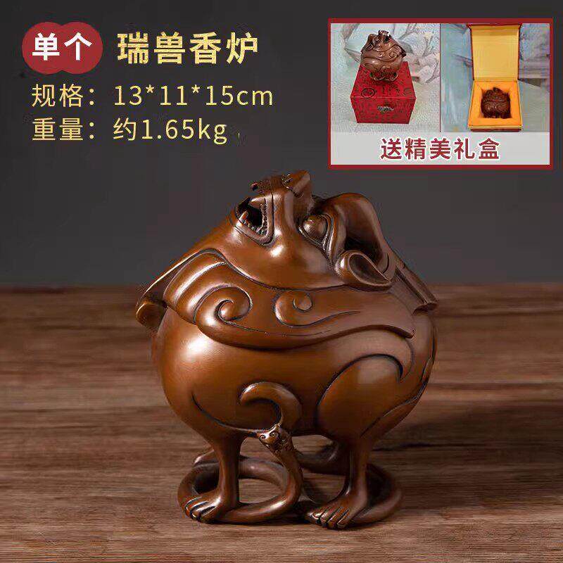 紫铜朝天吼盘香炉瑞兽貔貅神兽狻猊铜香炉家用室内熏香炉招财摆件