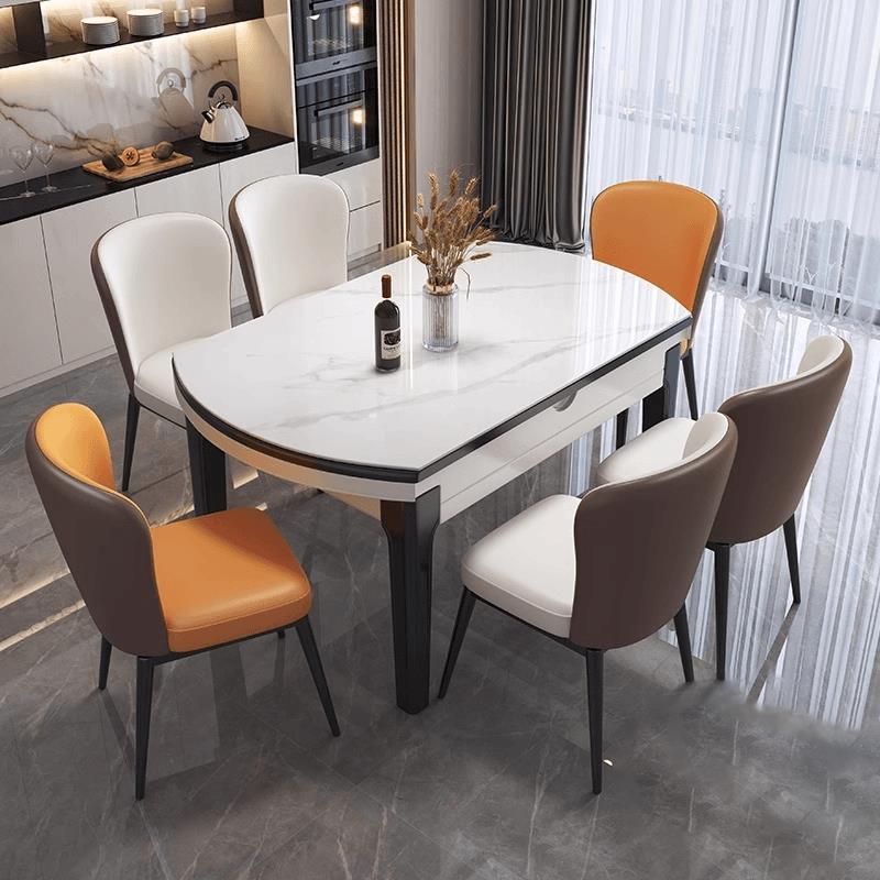 高档板餐桌椅组合家用小代户型现简约实木伸岩子缩可变圆饭桌2024