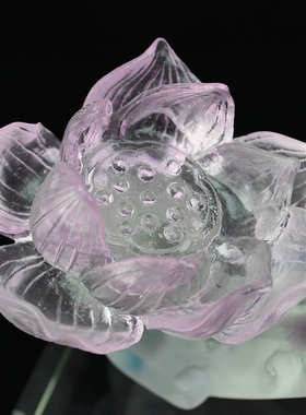 古法琉璃金蟾莲花如意摆件高档商务开业礼品客厅玻璃装饰品