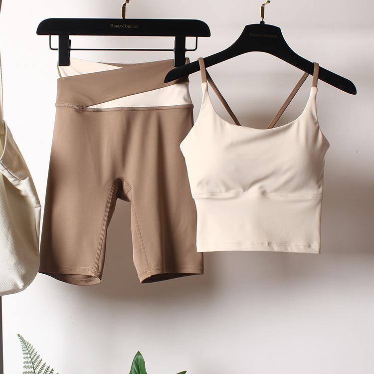 Top Running Fitness Womens Yoga Waist Shorts Suit Bra Tank