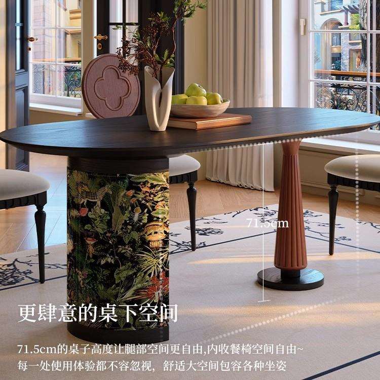 乐树家具法式复古实木餐桌椅组合小户型客厅饭桌中古风椭圆形餐桌
