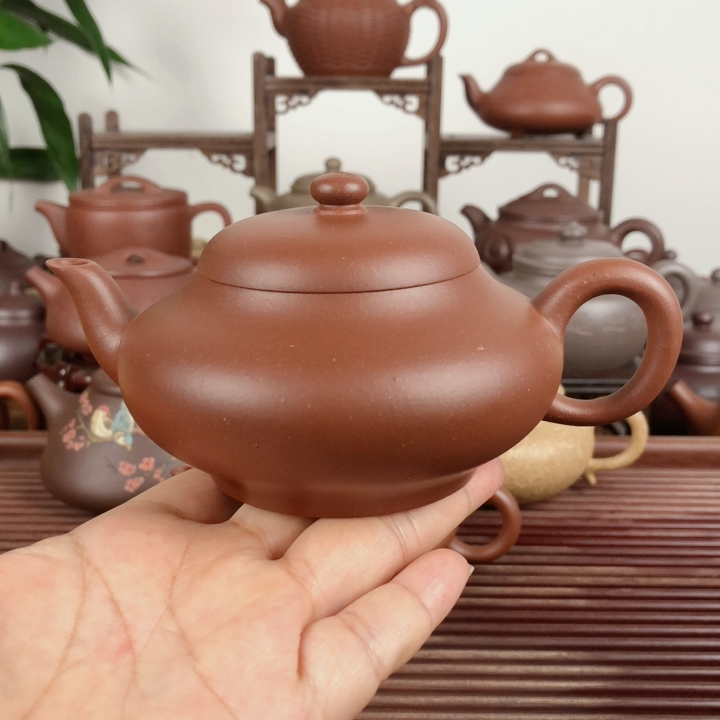 原矿红皮龙扁宫灯壶