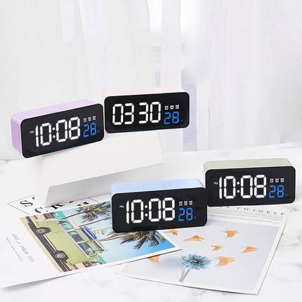 新款锂电池版LED钟可充电多功能电子钟多组闹钟 带温度韩版6612T
